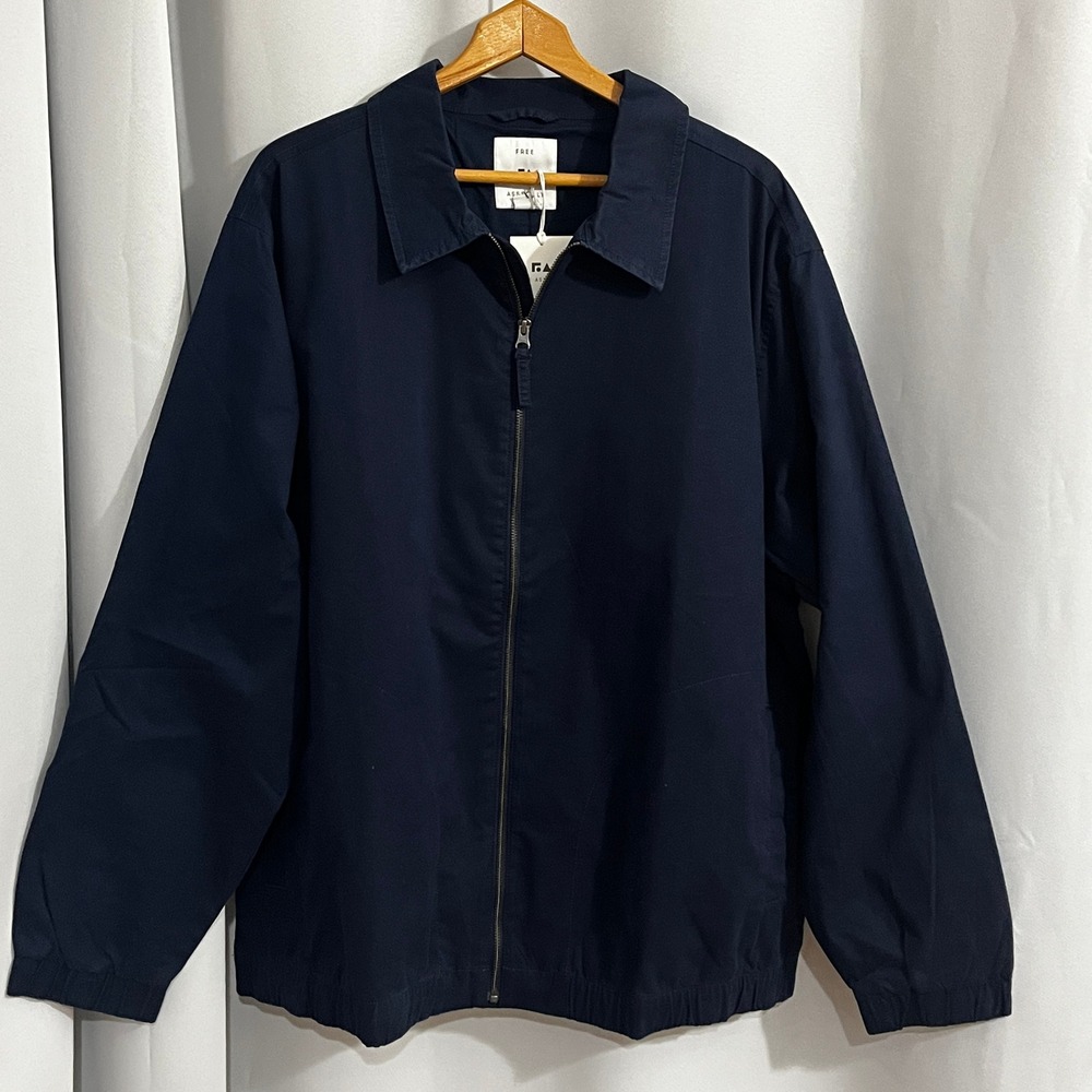 Free Assembly Coach Jacket Men 3XL Navy Blue Cotton Stretch Coastal Preppy - Picture 2 of 15